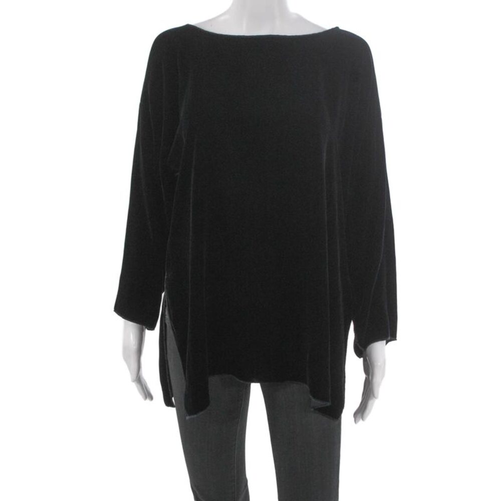 Zoran Women Tunic Black Silk Boat Neck Long Sleeve Size M